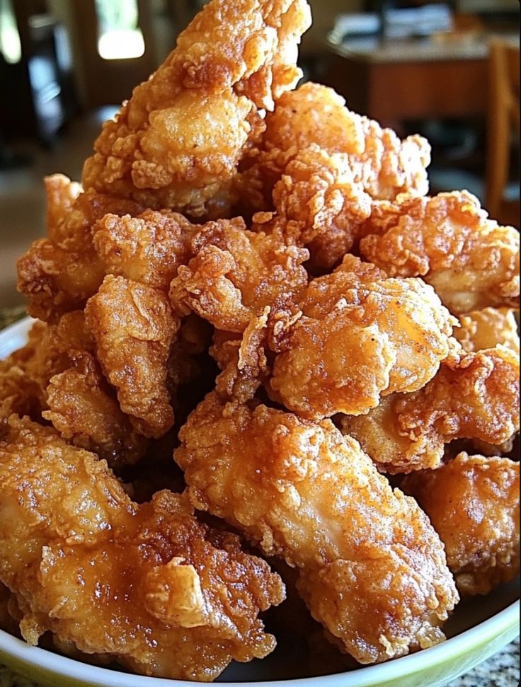 A crispy, golden Southern Fried Chicken drumstick, perfectly coated in a crunchy, seasoned batter, served on a plate with mashed potatoes, coleslaw, and biscuits for a classic Southern meal.