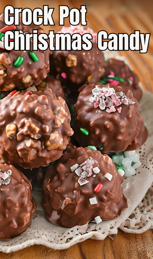 Clusters of crock pot candy on parchment paper with peanuts and chocolate visible.
