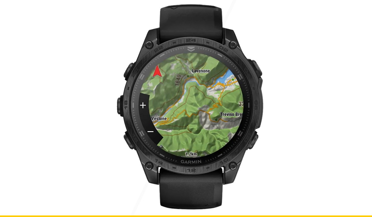 Garmin Tactix 8 displaying topographic maps and multi-band GPS navigation.