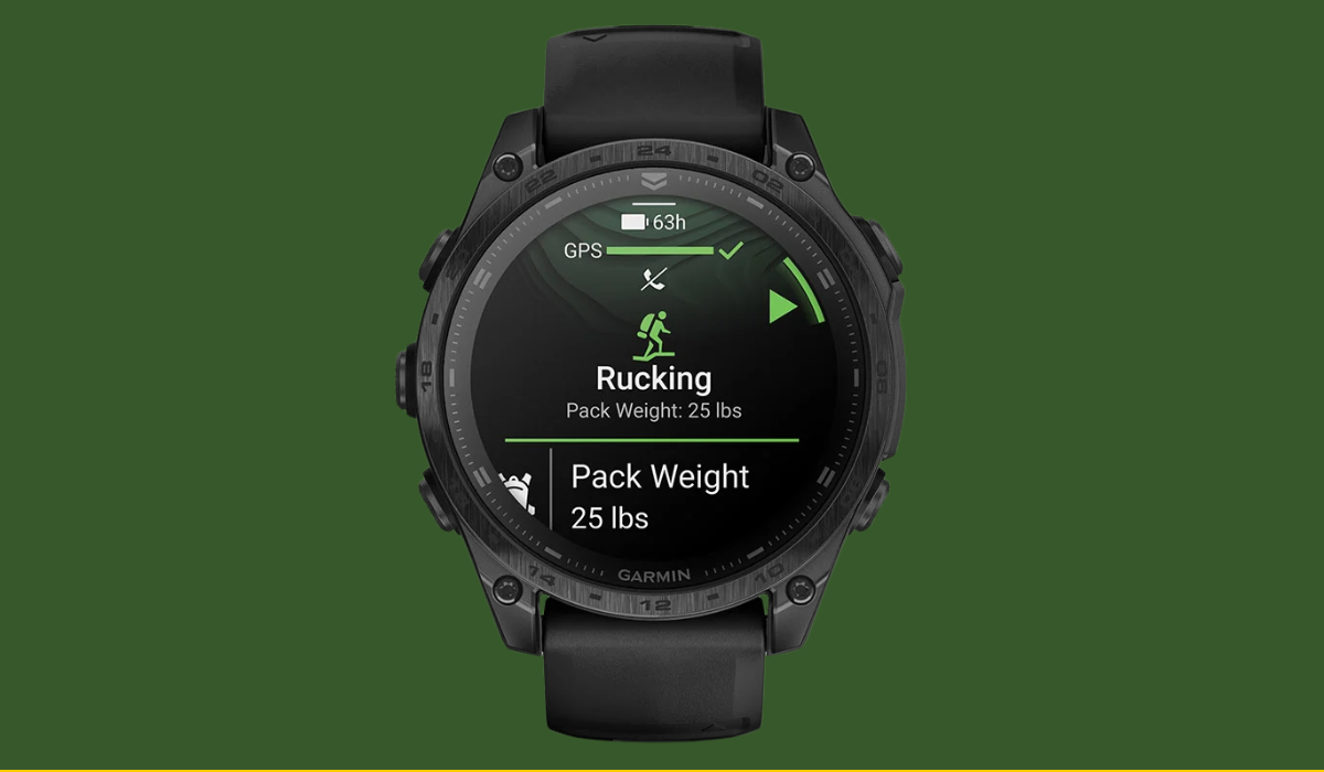 Close-up of Garmin Tactix 8's tactical features, including the kill switch and stealth mode.