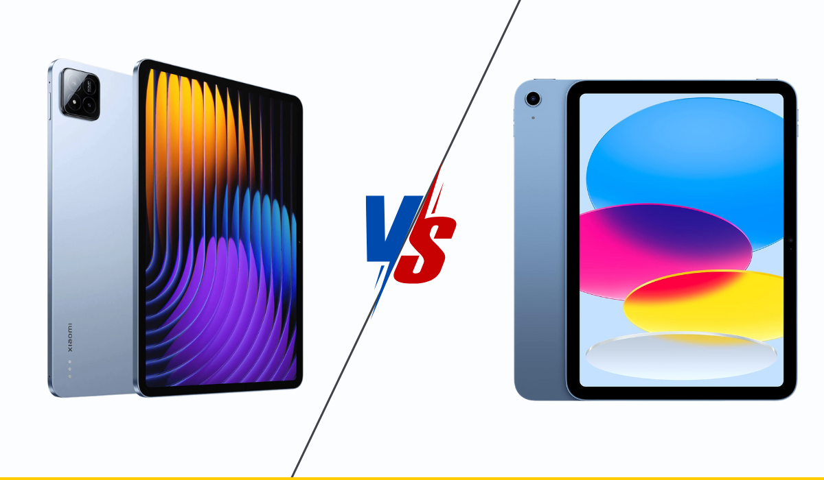 Xiaomi Pad 7 and iPad 10th Gen side-by-side showing key features like display, camera, and performance for a direct comparison.