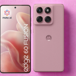 Motorola Edge 60 Fusion smartphone with vegan leather back, OLED display, and dual-camera setup