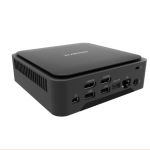 Gigabyte BRIX Mini PC with Ryzen 7 8840U placed beside a monitor and accessories on a modern desk