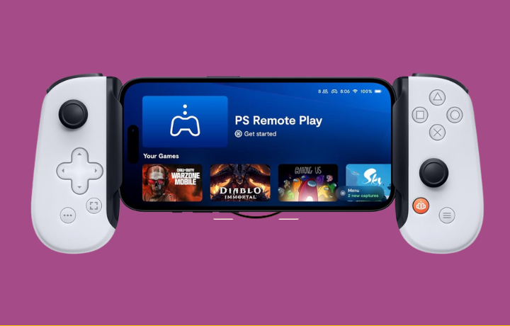 Backbone One 2nd Gen mobile gaming controller connected to an iPhone 15 Pro Max during a PlayStation Remote Play session.