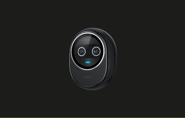 "EMEET Piko webcam mounted on a monitor with magnetic privacy cover attached."
