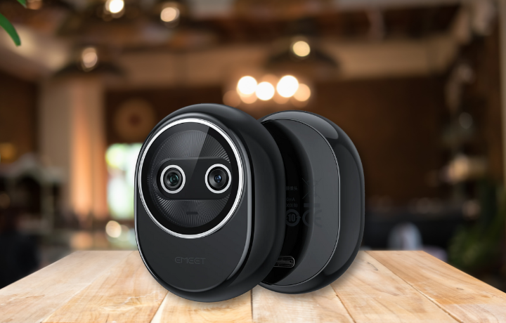 Side view of the EMEET Piko webcam showing USB-C port and compact design.