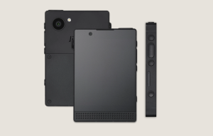 Front design of the Light Phone 3 showcasing its minimalistic OLED display and metal frame.
