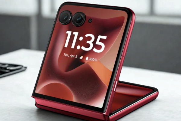 Moto Razr 60 Ultra foldable phone showing both inner and cover OLED displays.