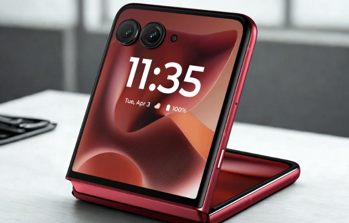 Moto Razr 60 Ultra foldable phone showing both inner and cover OLED displays.
